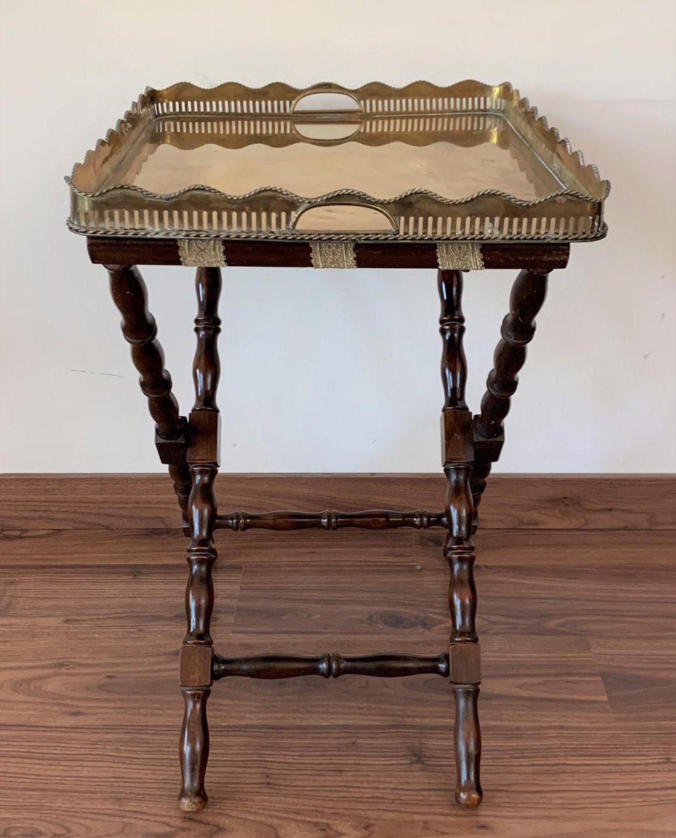 Baroque Revival Table with Brass Tray, France, 1940s