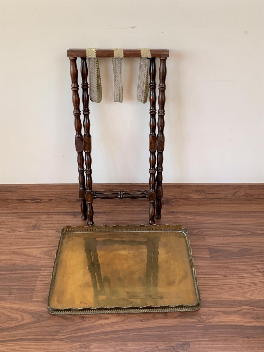 Baroque Revival Table with Brass Tray, France, 1940s