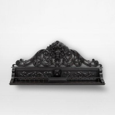 Baroque Richly Carved Black Wooden Sculptured Shelf, France, 1850s-YSY-2022508