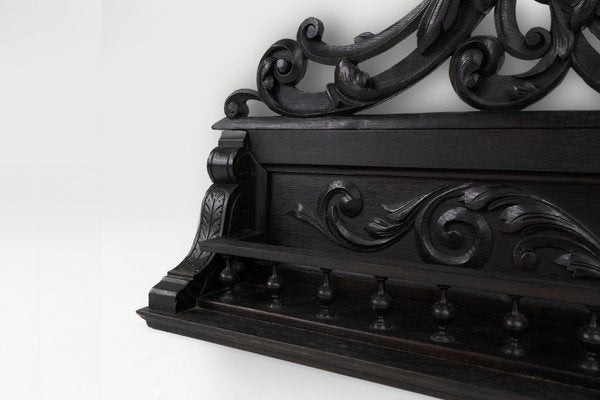 Baroque Richly Carved Black Wooden Sculptured Shelf, France, 1850s-YSY-2022508