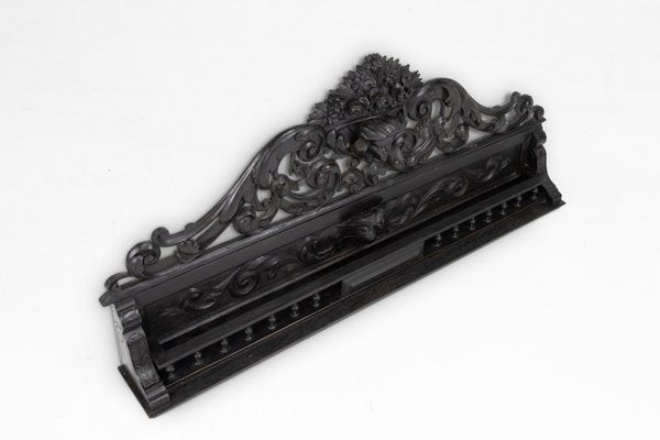 Baroque Richly Carved Black Wooden Sculptured Shelf, France, 1850s-YSY-2022508