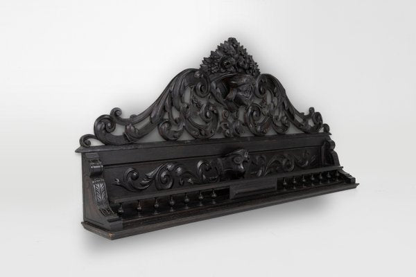 Baroque Richly Carved Black Wooden Sculptured Shelf, France, 1850s-YSY-2022508