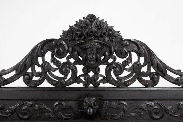 Baroque Richly Carved Black Wooden Sculptured Shelf, France, 1850s-YSY-2022508