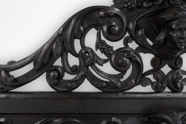 Baroque Richly Carved Black Wooden Sculptured Shelf, France, 1850s-YSY-2022508