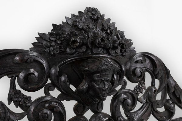 Baroque Richly Carved Black Wooden Sculptured Shelf, France, 1850s-YSY-2022508