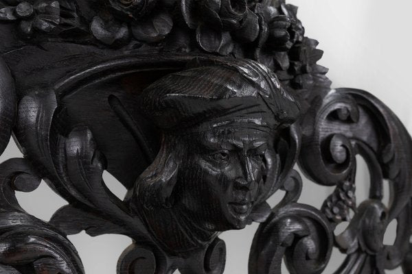 Baroque Richly Carved Black Wooden Sculptured Shelf, France, 1850s-YSY-2022508