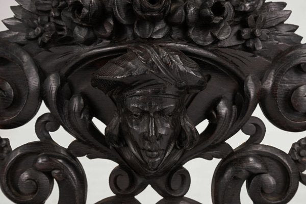 Baroque Richly Carved Black Wooden Sculptured Shelf, France, 1850s-YSY-2022508