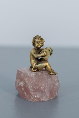 Baroque Statue of Silver Cherub on Rose Quartz-RCE-1230467