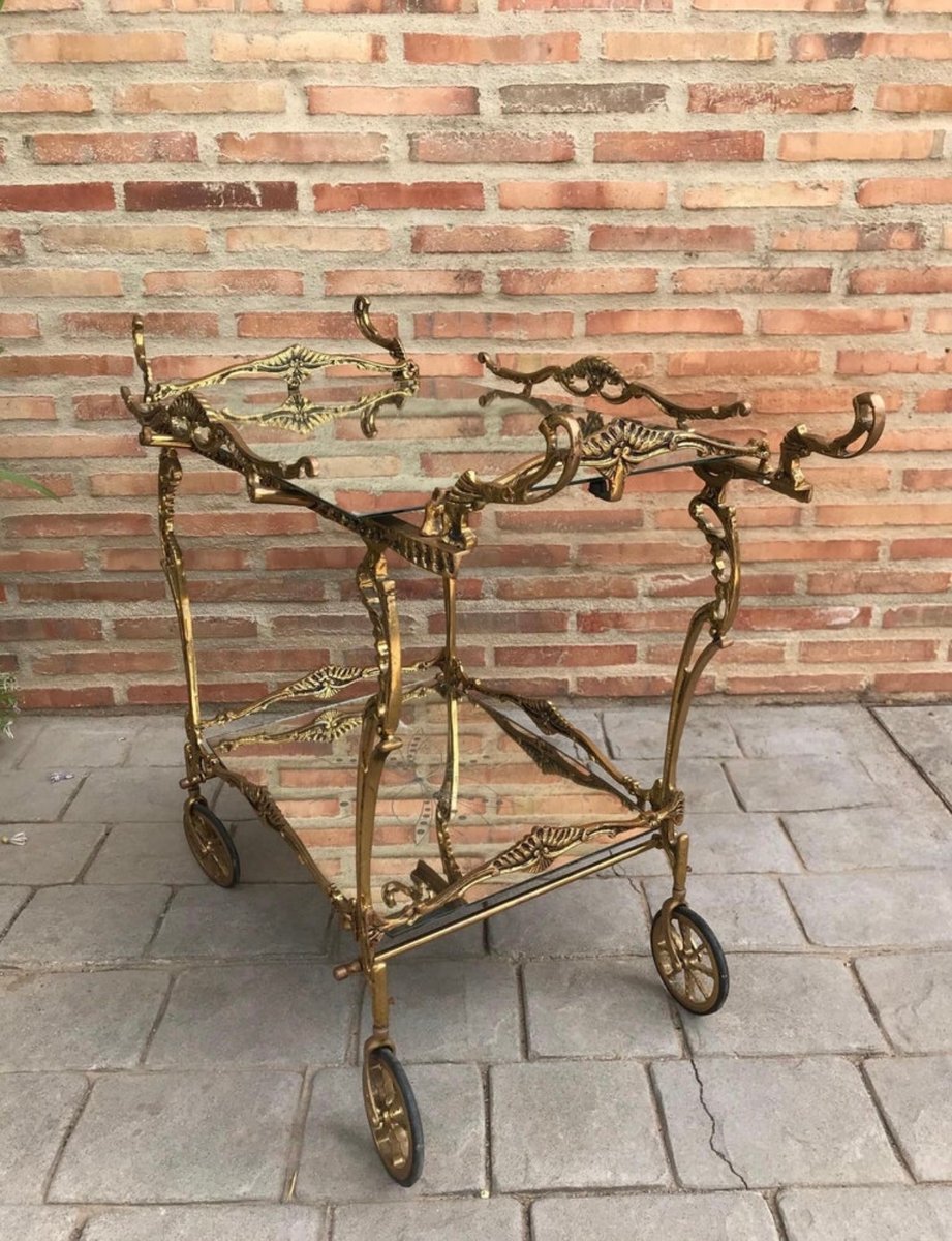 Baroque Style Brass Two-Tier Bar Cart, 1950s