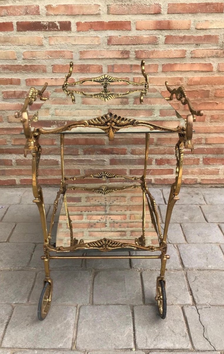 Baroque Style Brass Two-Tier Bar Cart, 1950s