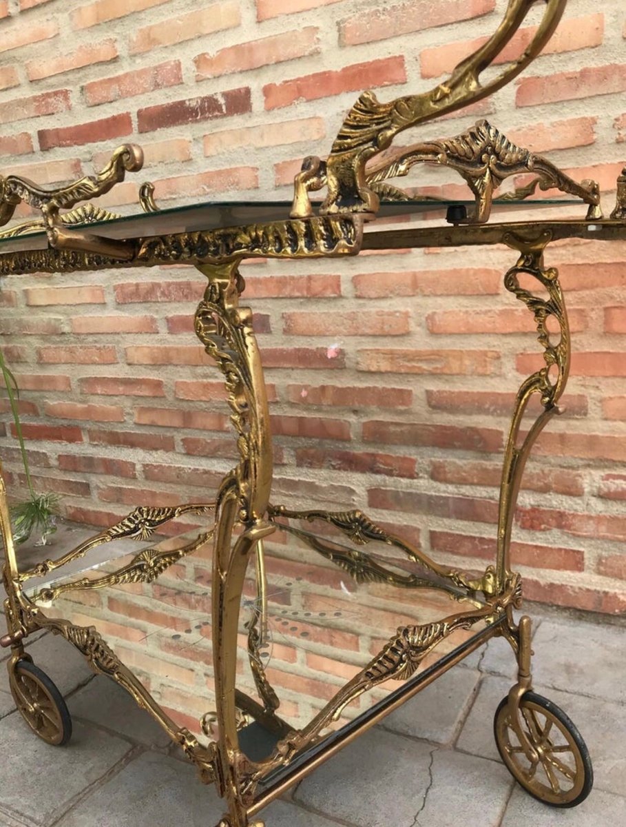 Baroque Style Brass Two-Tier Bar Cart, 1950s