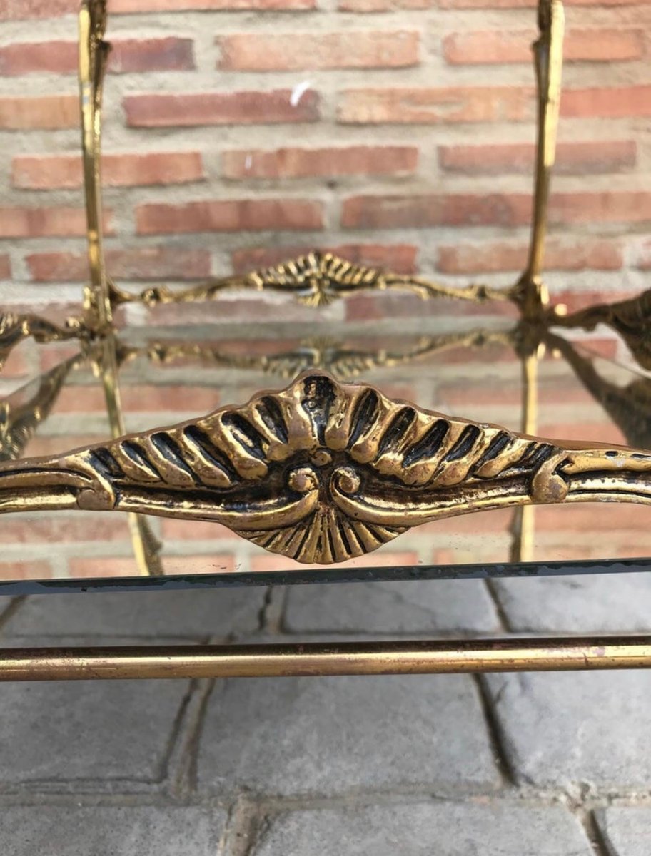 Baroque Style Brass Two-Tier Bar Cart, 1950s