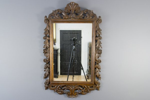 Baroque Style Carved Wooden Wall Mirror, 1930s-KEG-709543