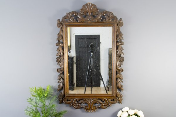 Baroque Style Carved Wooden Wall Mirror, 1930s-KEG-709543