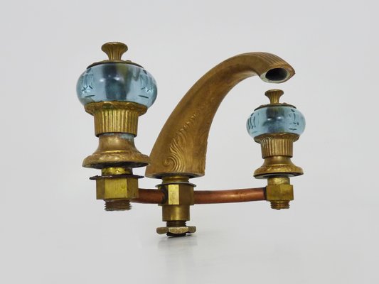 Baroque Style Faucet in Bronze and Blue-Violet Glass, 1960s-MZP-2027764