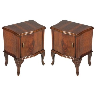 Baroque Style Italian Carved Walnut and Walnut Veneer Nightstands, 1920s, Set of 2-NJV-576424