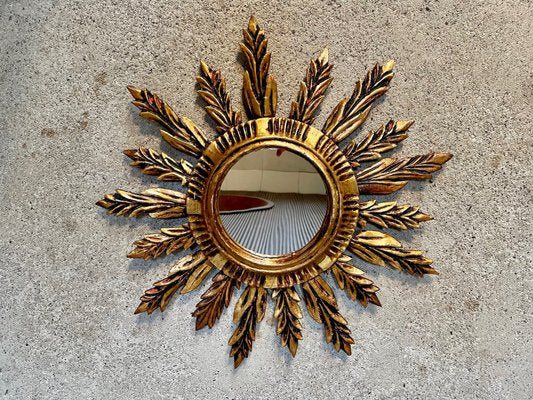 Baroque Style Sunburst Wall Mirror with Gilded Wood, France, 1930s-JP-1196089