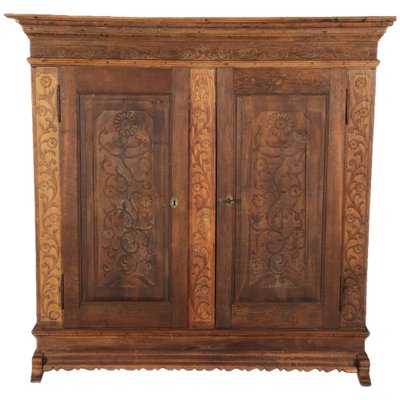 Baroque Wardrobe with Tendril Carving in Oak, 1750s-DXD-1790279