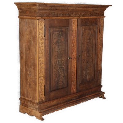 Baroque Wardrobe with Tendril Carving in Oak, 1750s-DXD-1790279