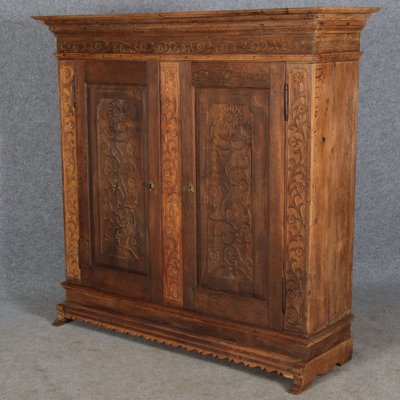 Baroque Wardrobe with Tendril Carving in Oak, 1750s-DXD-1790279