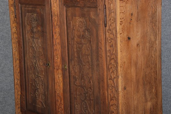 Baroque Wardrobe with Tendril Carving in Oak, 1750s-DXD-1790279