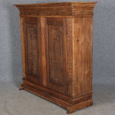 Baroque Wardrobe with Tendril Carving in Oak, 1750s-DXD-1790279