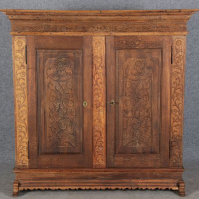 Baroque Wardrobe with Tendril Carving in Oak, 1750s-DXD-1790279