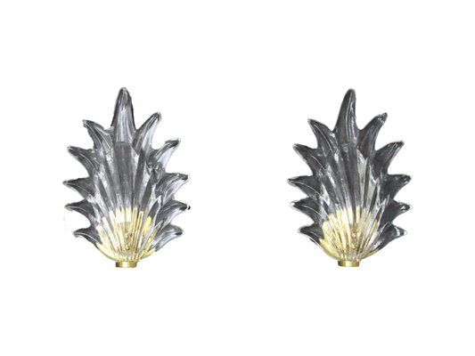 Barovier Clear Murano Glass Leaf and Brass Sconces, 2000s, Set of 2-YF-1427620