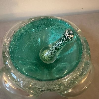 Barovier Green and Gold Bullicante Murano Glass Ashtray and Pestle, 1960s-NMK-1795488