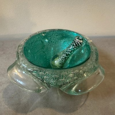 Barovier Green and Gold Bullicante Murano Glass Ashtray and Pestle, 1960s-NMK-1795488