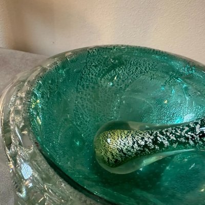 Barovier Green and Gold Bullicante Murano Glass Ashtray and Pestle, 1960s-NMK-1795488