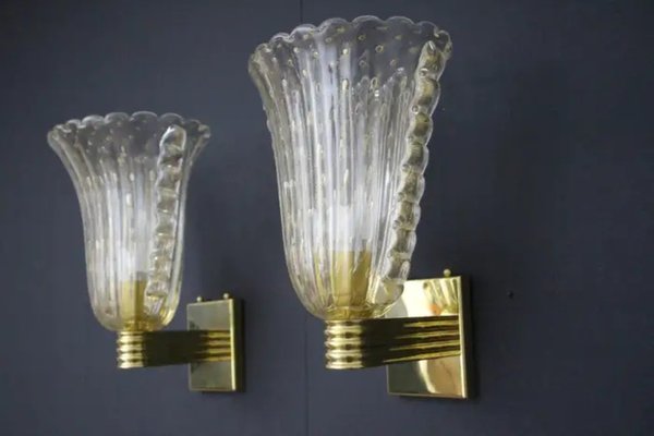 Barovier Murano Pulegoso Gold Glass Sconces from Barovier & Toso, 1990s-YF-1720616