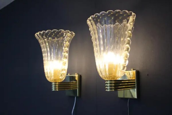 Barovier Murano Pulegoso Gold Glass Sconces from Barovier & Toso, 1990s-YF-1720616