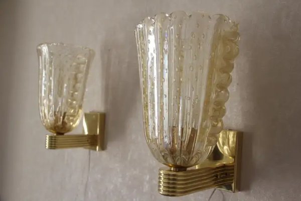 Barovier Murano Pulegoso Gold Glass Sconces from Barovier & Toso, 1990s-YF-1720616