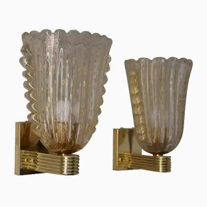 Barovier Murano Pulegoso Gold Glass Sconces from Barovier & Toso, 1990s-YF-1720616