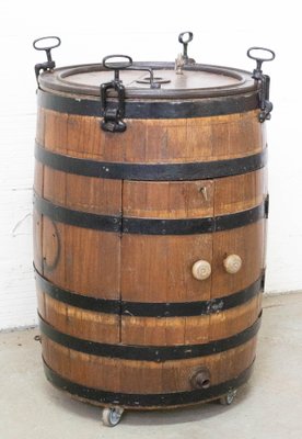 Barrel Bar Cabinet in Wrought Iron and Oak, France, 19th Century-RIU-925719