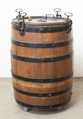 Barrel Bar Cabinet in Wrought Iron and Oak, France, 19th Century-RIU-925719