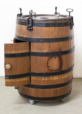 Barrel Bar Cabinet in Wrought Iron and Oak, France, 19th Century-RIU-925719