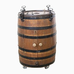 Barrel Bar Cabinet in Wrought Iron and Oak, France, 19th Century-RIU-925719