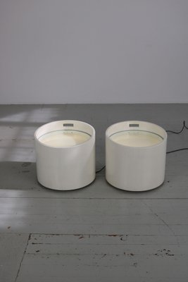 Barrel-Shaped Illuminated Tables in White Lacquered Wood with Glass Tops, 1970s, Set of 2-AA-1745446