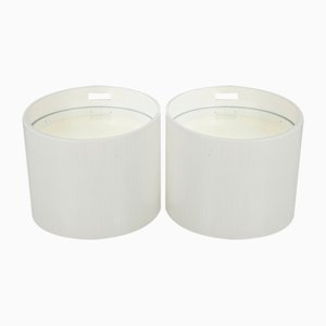 Barrel-Shaped Illuminated Tables in White Lacquered Wood with Glass Tops, 1970s, Set of 2-AA-1745446