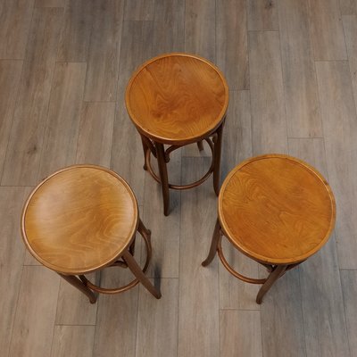 Barstools in Beech and Bentwood by Ligna, 1970s, Set of 3-SJU-2021792