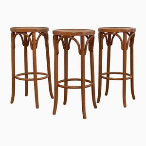 Barstools in Beech and Bentwood by Ligna, 1970s, Set of 3-SJU-2021792