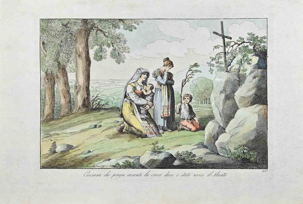 Bartolomeo Pinelli, Ciociara Prays in Front of Her Husbands Grave, 1815, Etching-ZCI-1276402