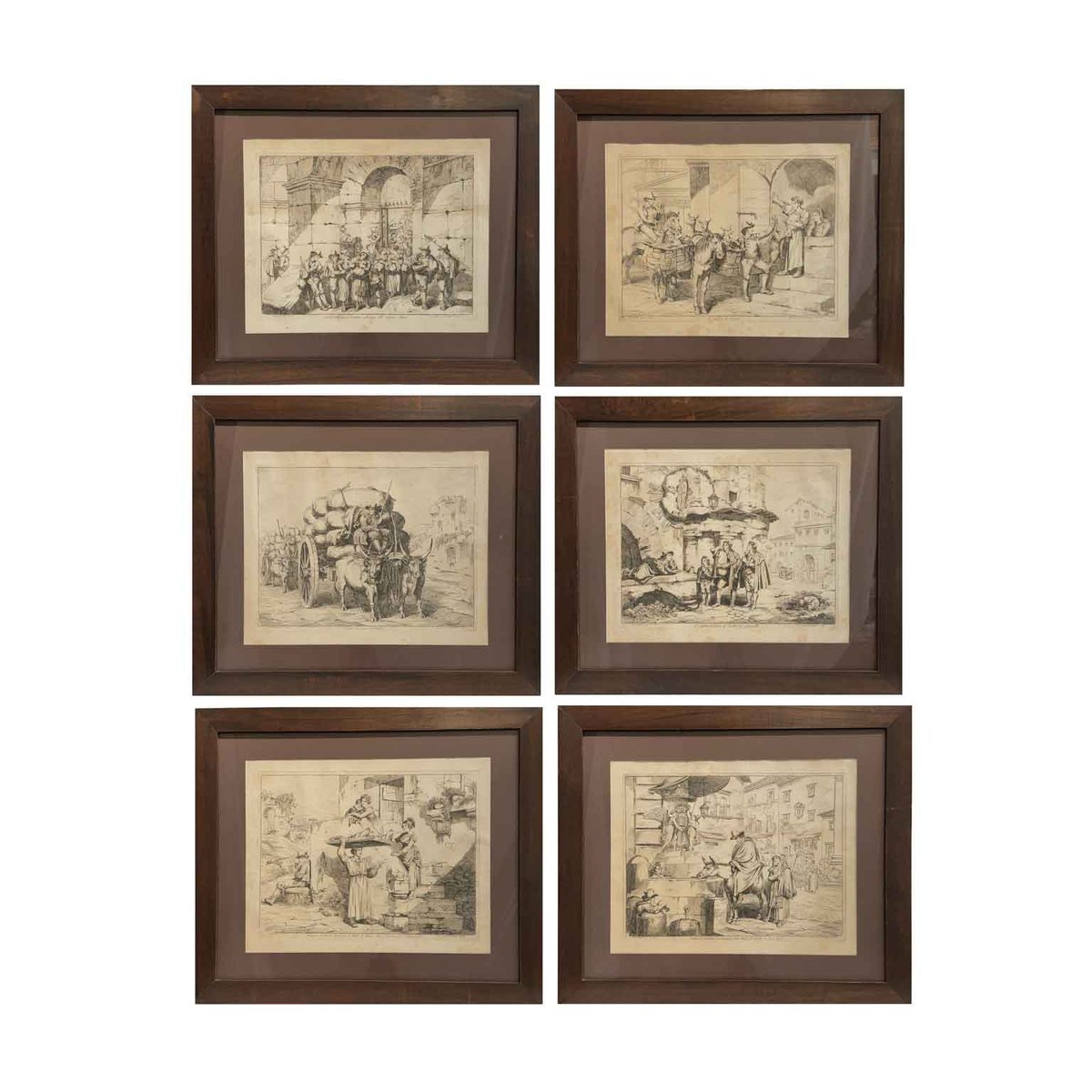 Bartolomeo Pinelli, Popular Costumes, 1831, Etchings, Framed, Set of 6