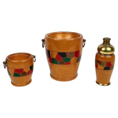 Barware & Icebucket Shaker by Aldo Tura for Macabo, Italy, 1950s, Set of 3-LYQ-1171299