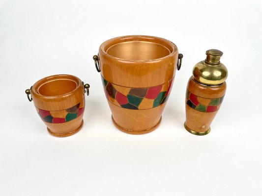 Barware & Icebucket Shaker by Aldo Tura for Macabo, Italy, 1950s, Set of 3-LYQ-1171299