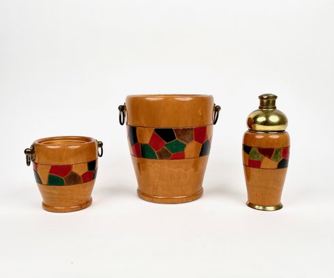 Barware & Icebucket Shaker by Aldo Tura for Macabo, Italy, 1950s, Set of 3-LYQ-1171299