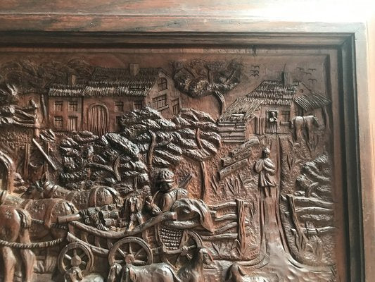 Bas-Relief in Wood by M. Arendt for Village Scene, 1940s-WQQ-1332488