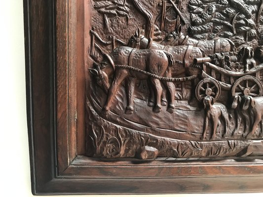 Bas-Relief in Wood by M. Arendt for Village Scene, 1940s-WQQ-1332488